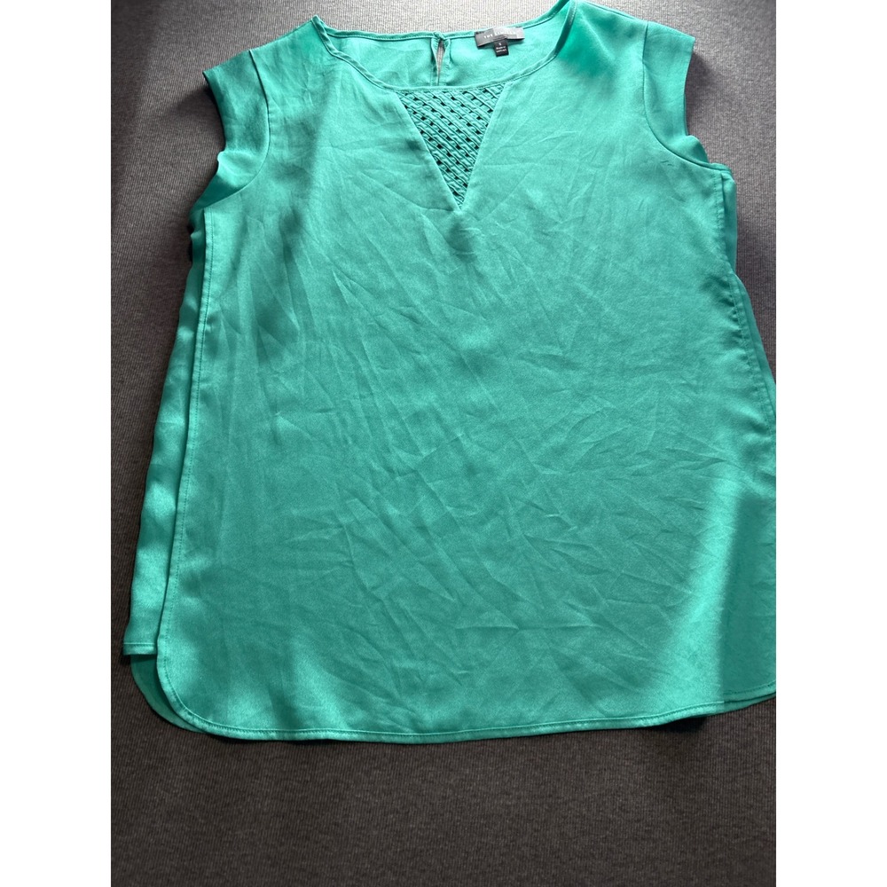 The Limited Teal Green Lattice V-Neck Cap Sleeve Blouse Womens Small